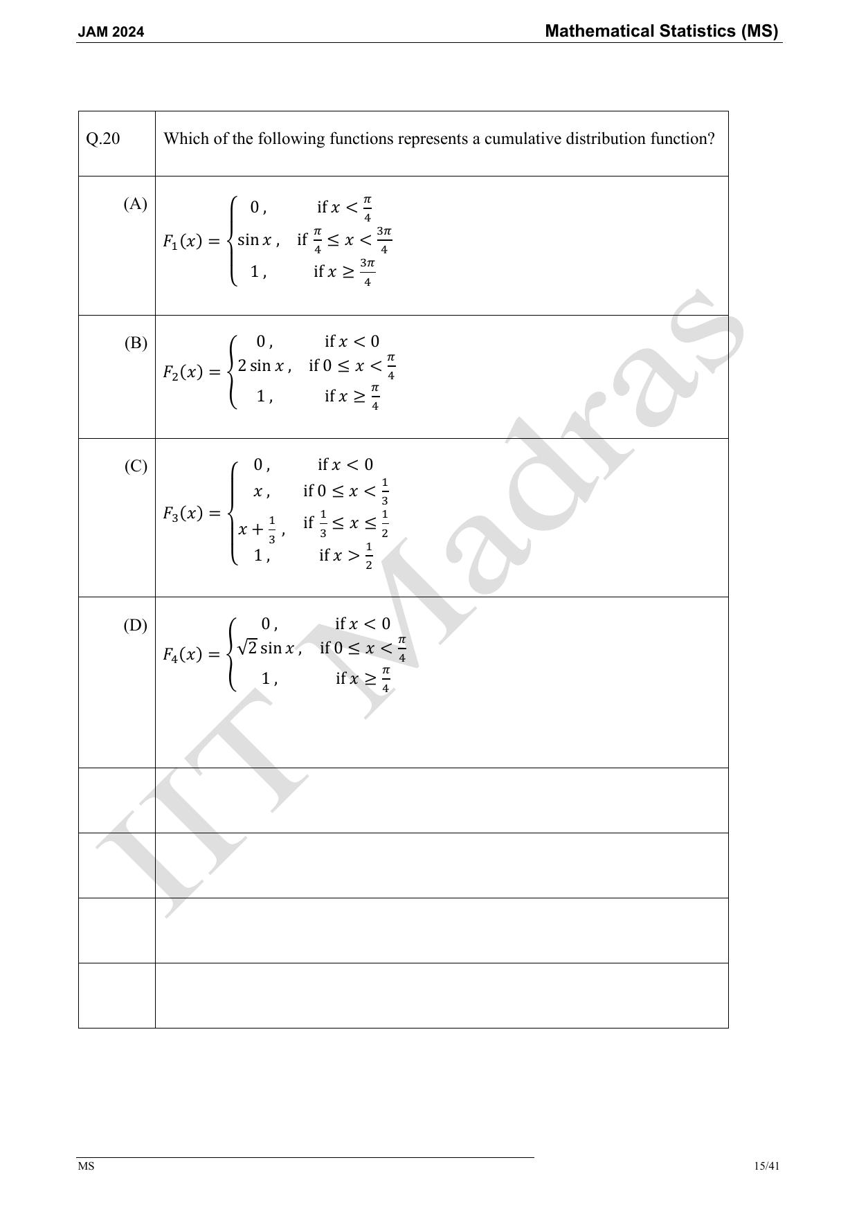 IIT JAM 2024 Mathematical Statistics (MS) Master Question Paper - Page 15