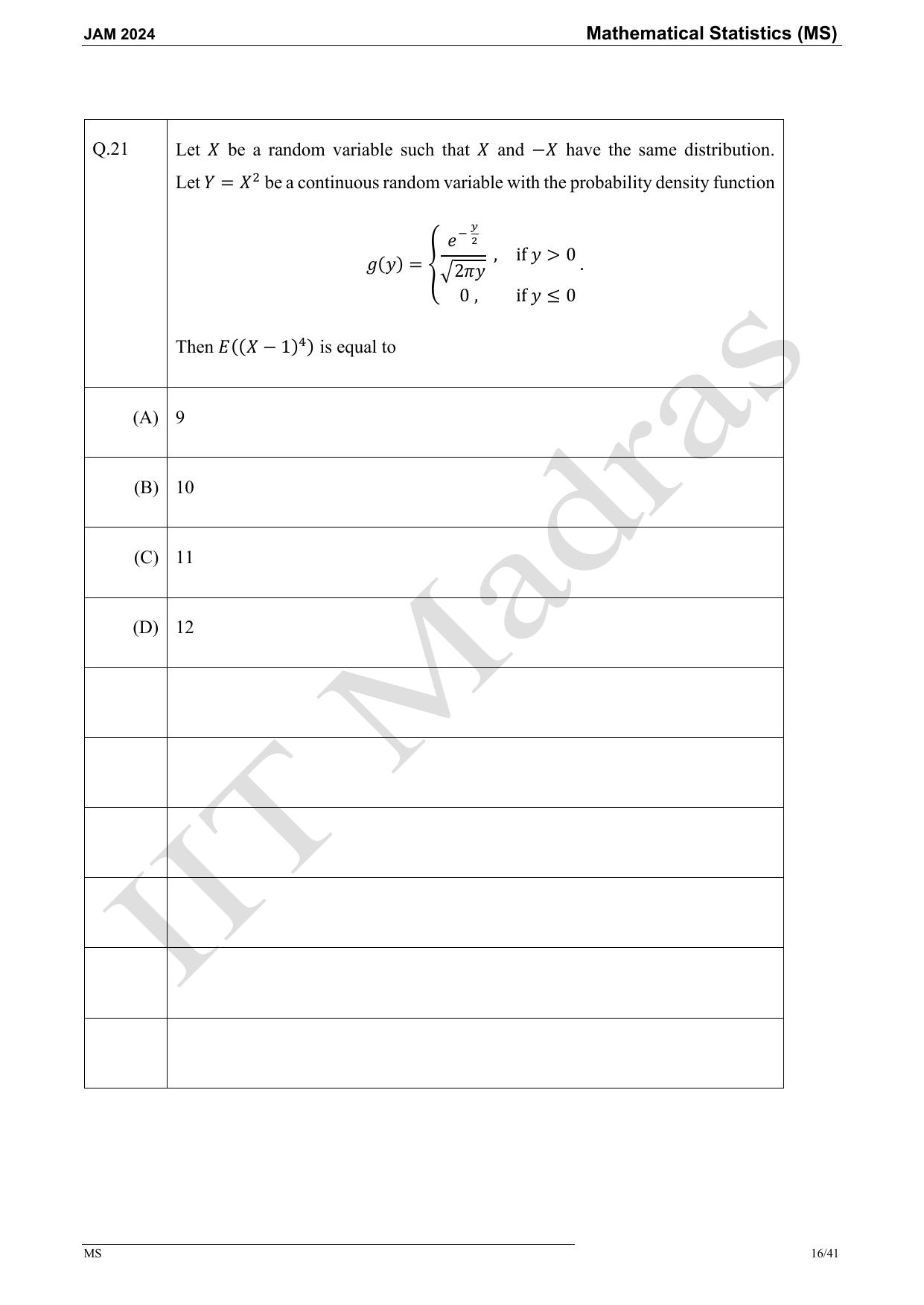 IIT JAM 2024 Mathematical Statistics (MS) Master Question Paper - Page 16