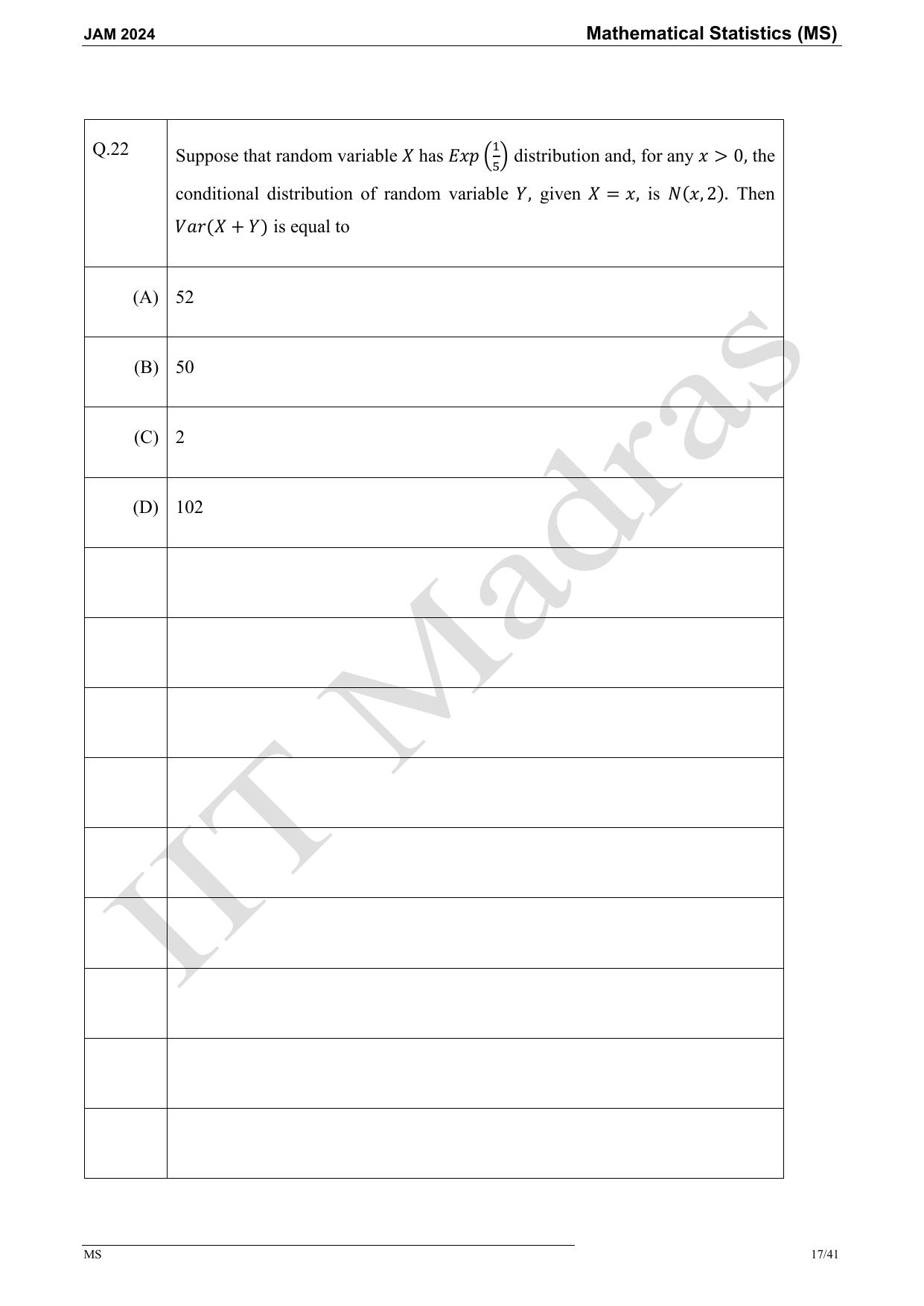 IIT JAM 2024 Mathematical Statistics (MS) Master Question Paper - Page 17