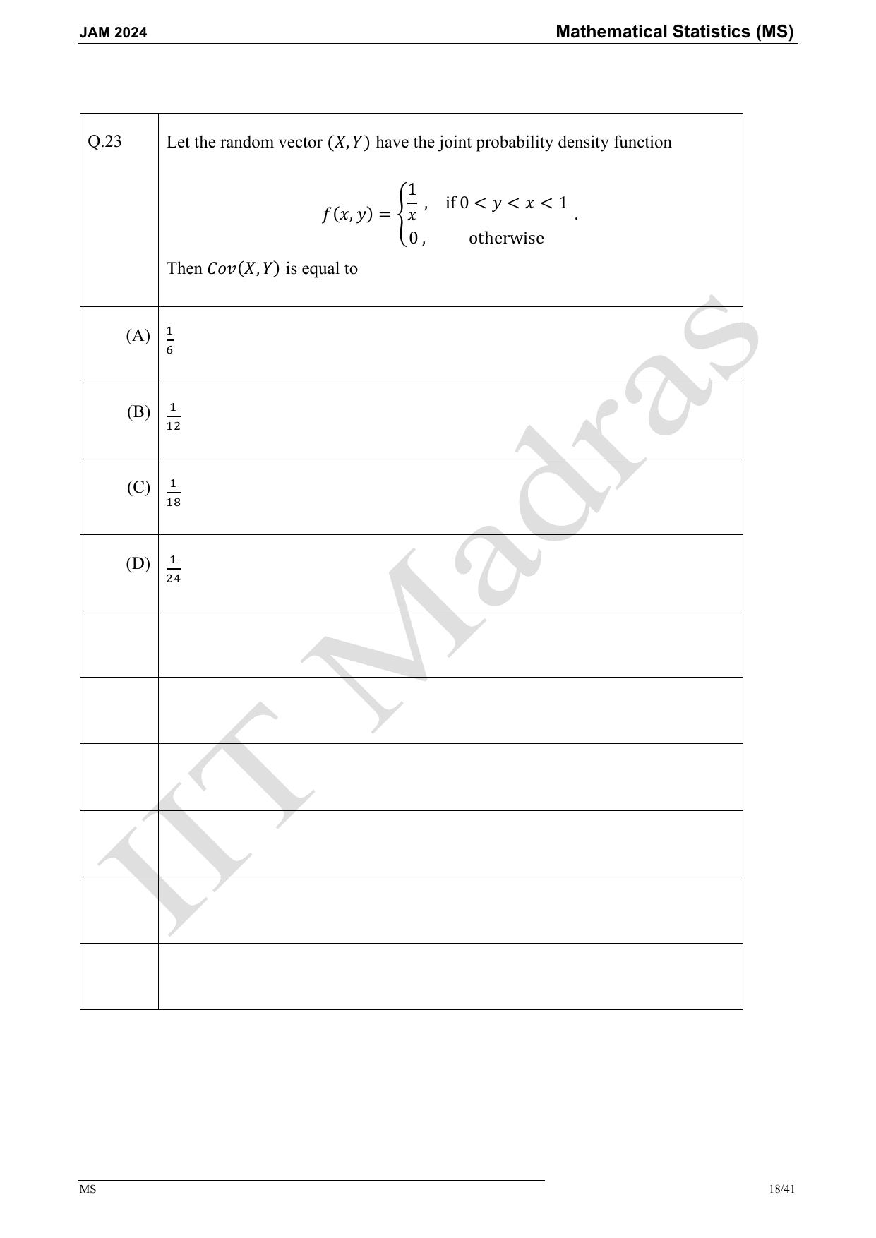 IIT JAM 2024 Mathematical Statistics (MS) Master Question Paper - Page 18