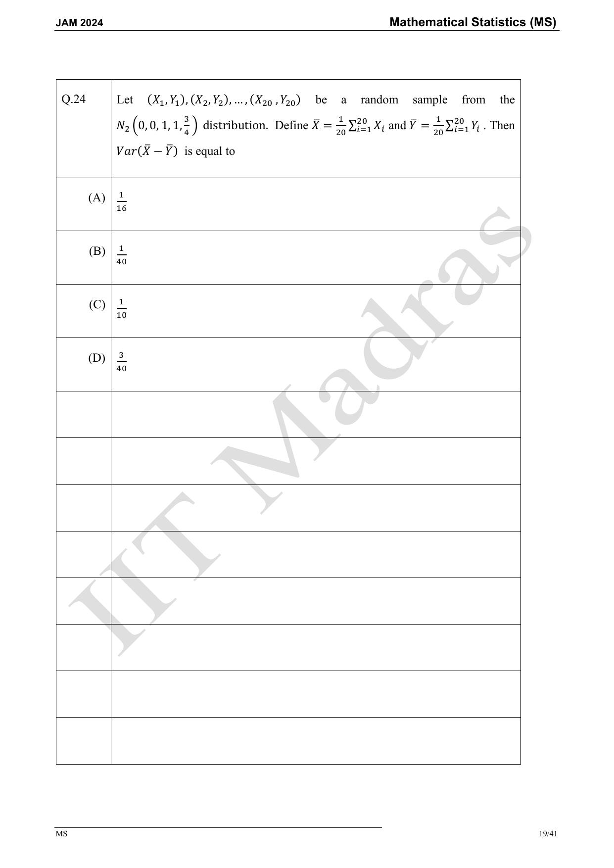 IIT JAM 2024 Mathematical Statistics (MS) Master Question Paper - Page 19