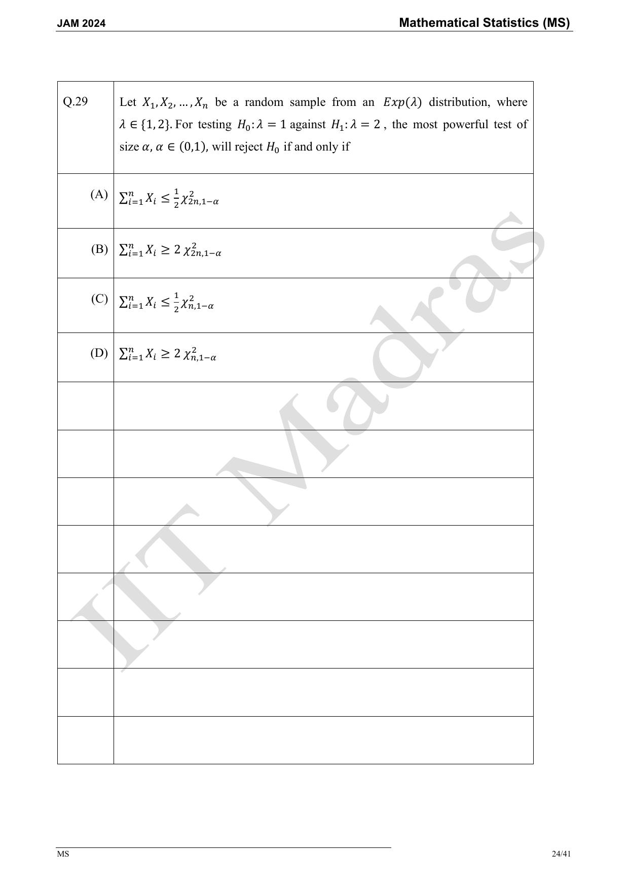 IIT JAM 2024 Mathematical Statistics (MS) Master Question Paper - Page 24