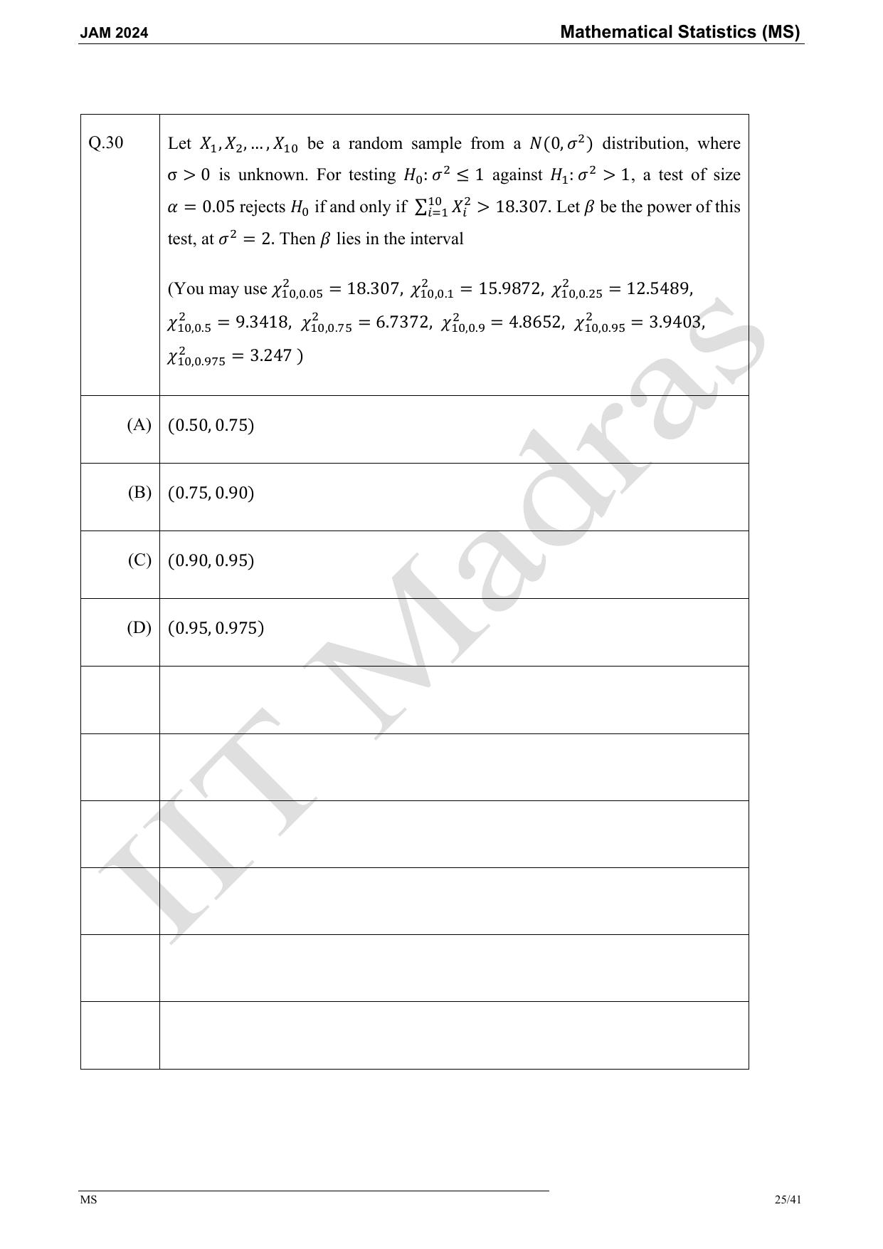 IIT JAM 2024 Mathematical Statistics (MS) Master Question Paper - Page 25