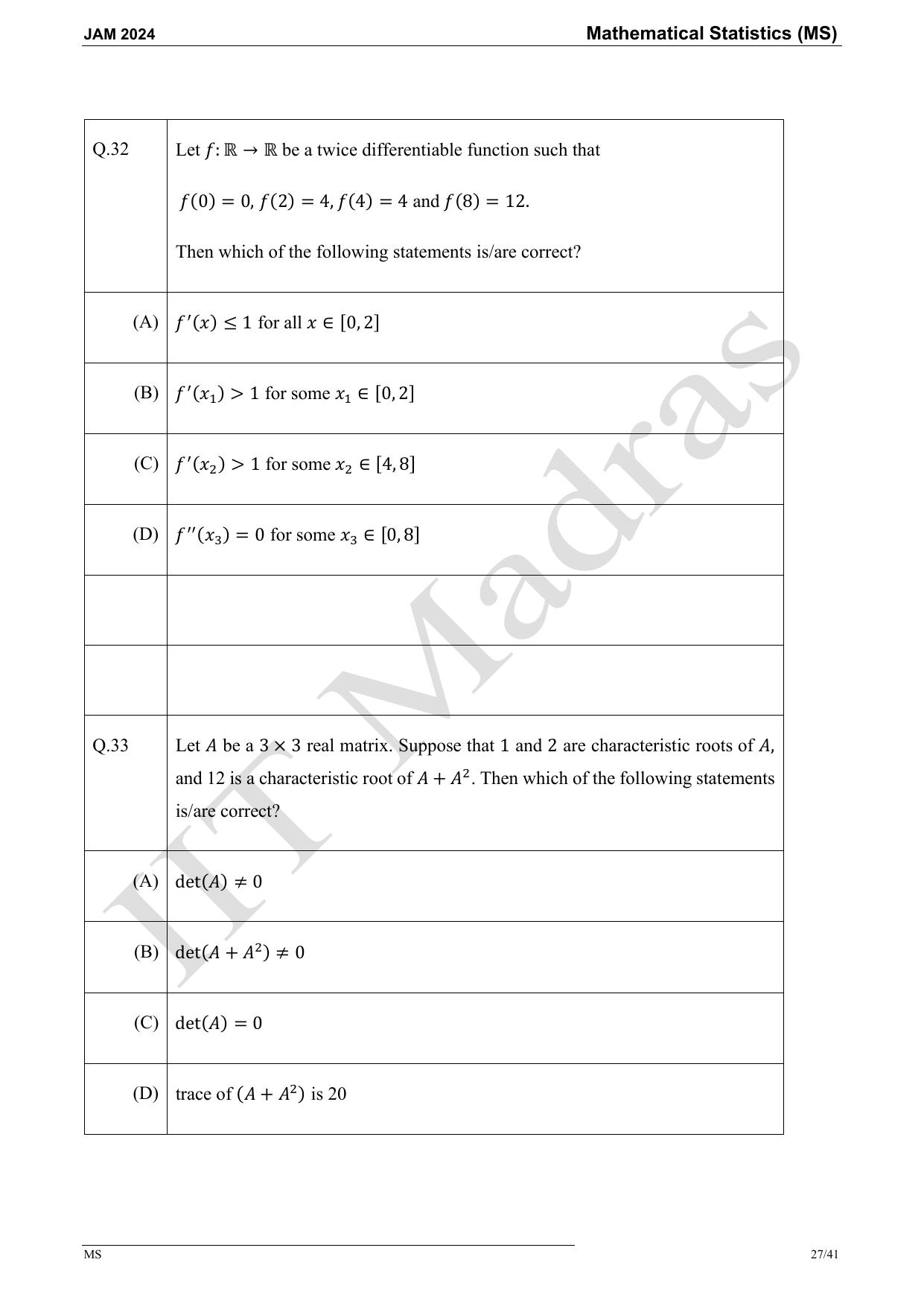 IIT JAM 2024 Mathematical Statistics (MS) Master Question Paper - Page 27