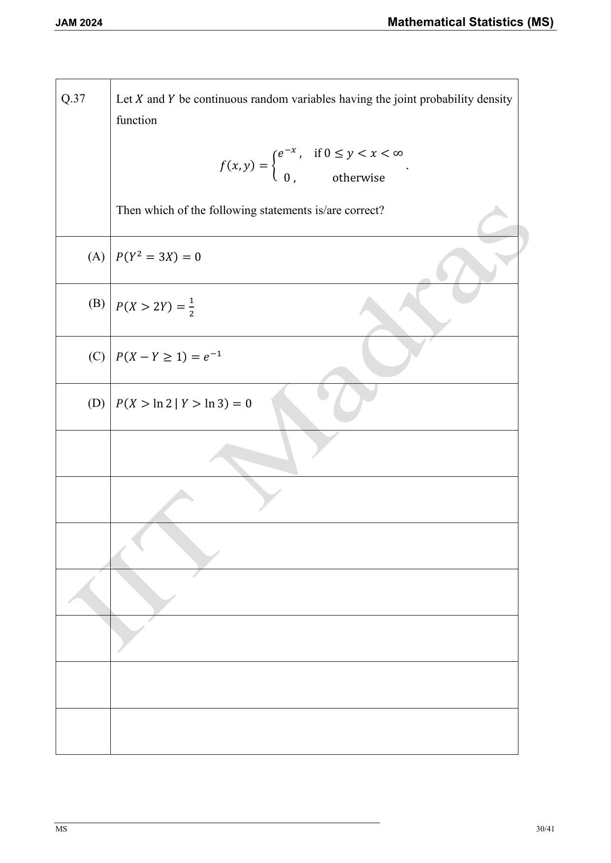 IIT JAM 2024 Mathematical Statistics (MS) Master Question Paper - Page 30