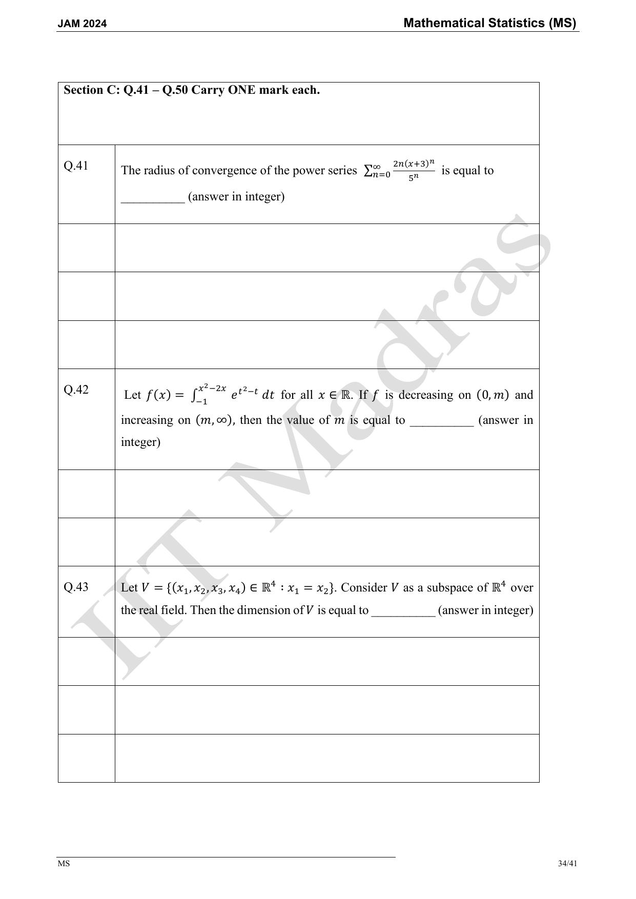 IIT JAM 2024 Mathematical Statistics (MS) Master Question Paper - Page 34