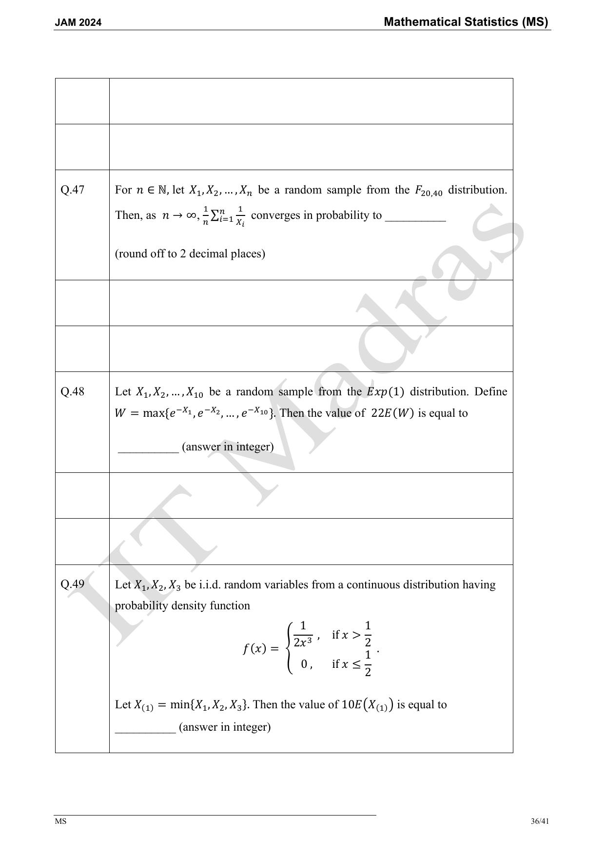 IIT JAM 2024 Mathematical Statistics (MS) Master Question Paper - Page 36