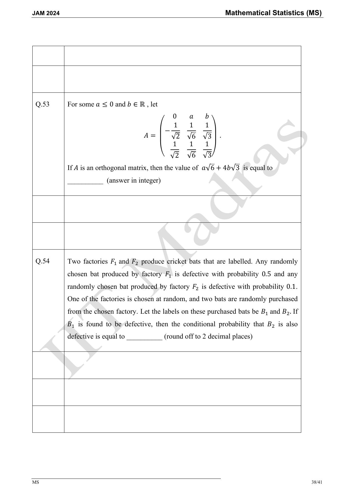 IIT JAM 2024 Mathematical Statistics (MS) Master Question Paper - Page 38
