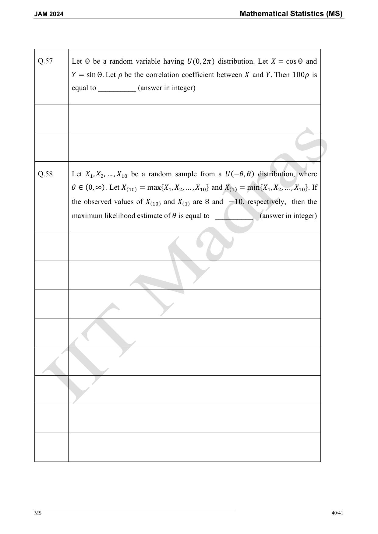 IIT JAM 2024 Mathematical Statistics (MS) Master Question Paper - Page 40