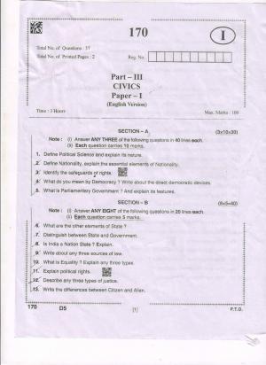 AP Inter 1st Year Civics-I (EM) May-2021-General Question Paper