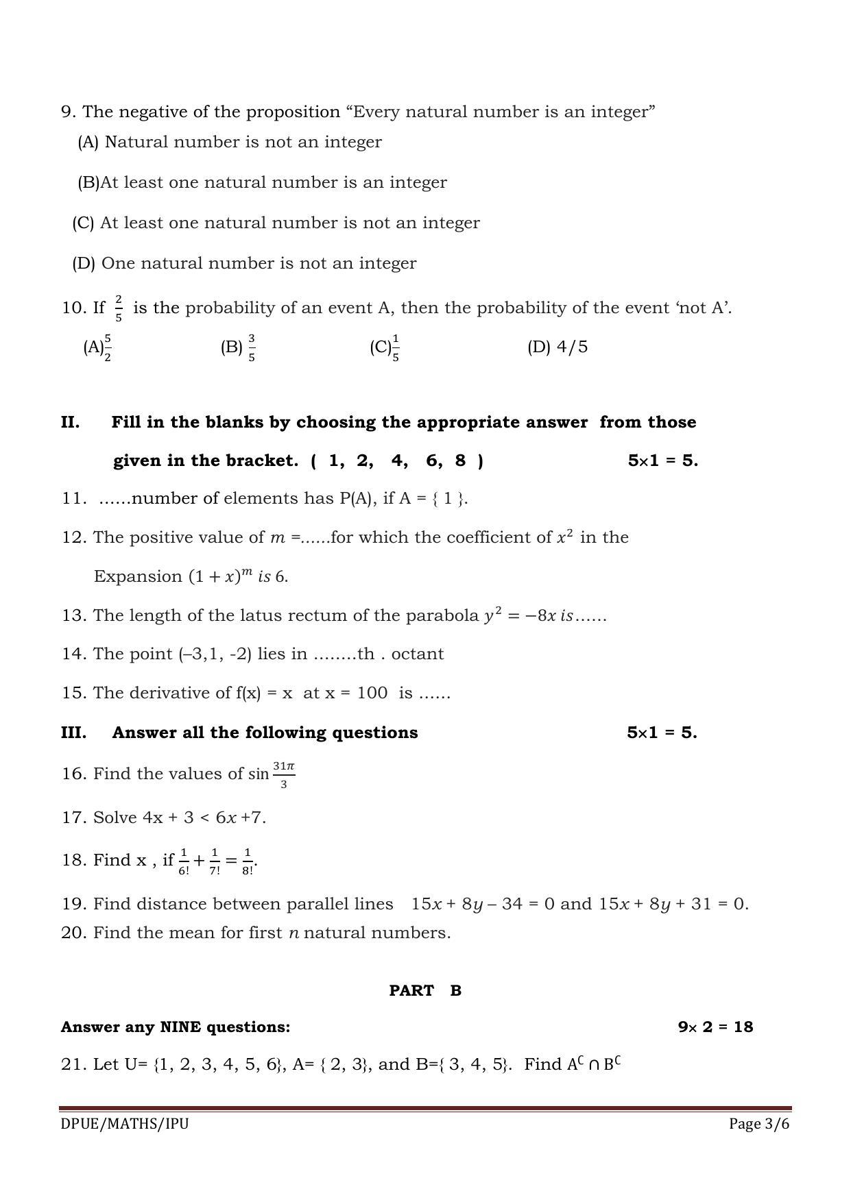 Karnataka 1st PUC MATHS Model Question Paper - Page 3