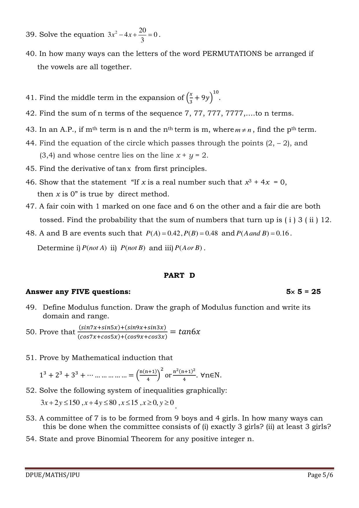 Karnataka 1st PUC MATHS Model Question Paper - Page 5