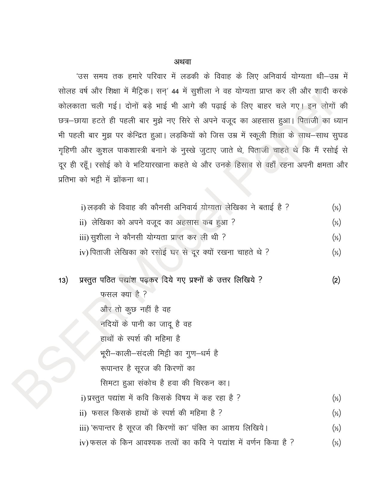 Rajasthan Board (RBSE) 2024 Praveshika Model Question Paper - Page 8