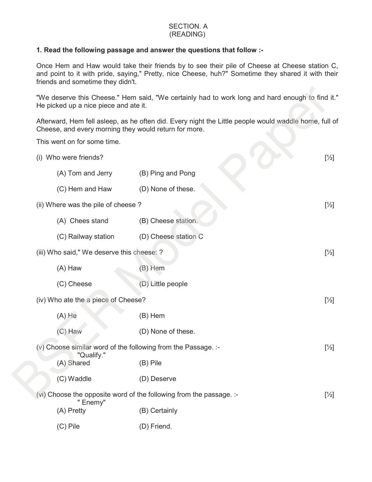 Rajasthan Board (RBSE) 2024 Praveshika Model Question Paper - Page 15