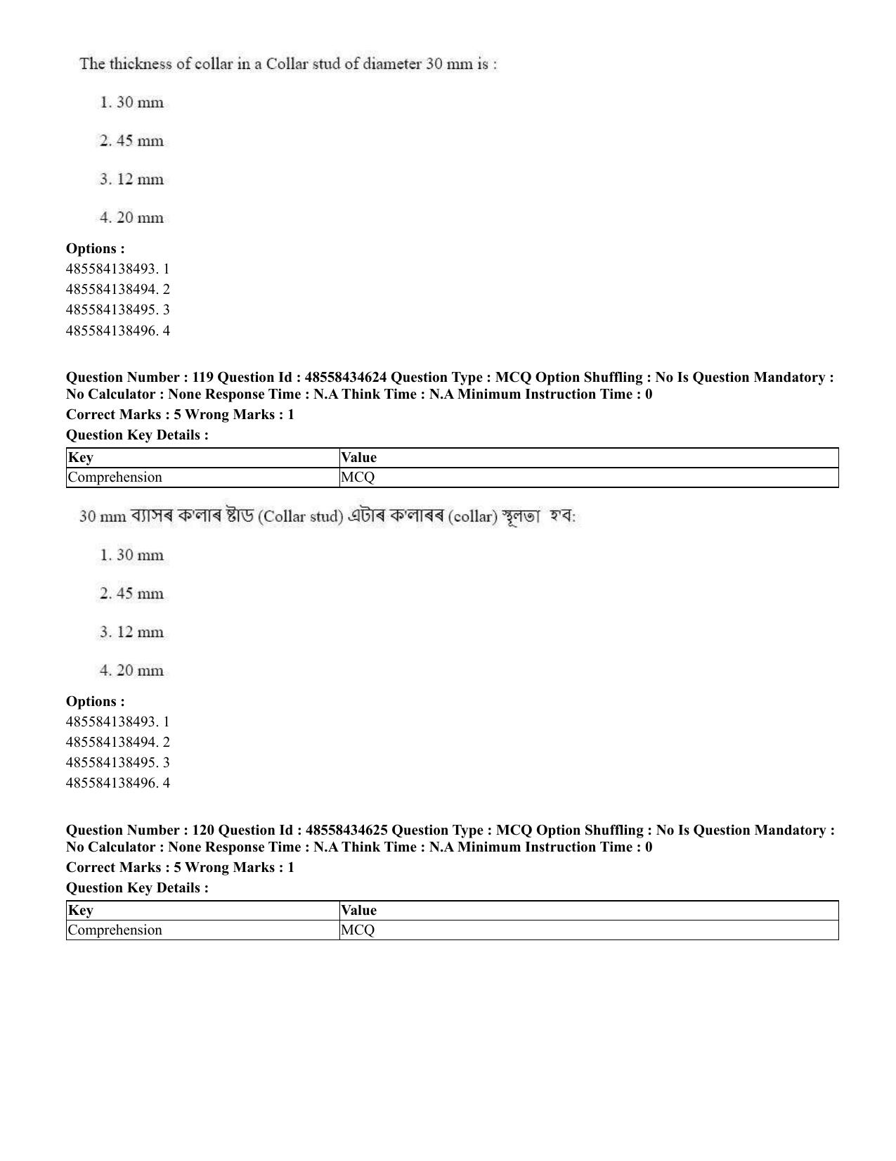 CUET 2023 English Assamese Shift 3 Question Paper - 18 June 2023 - Page 117