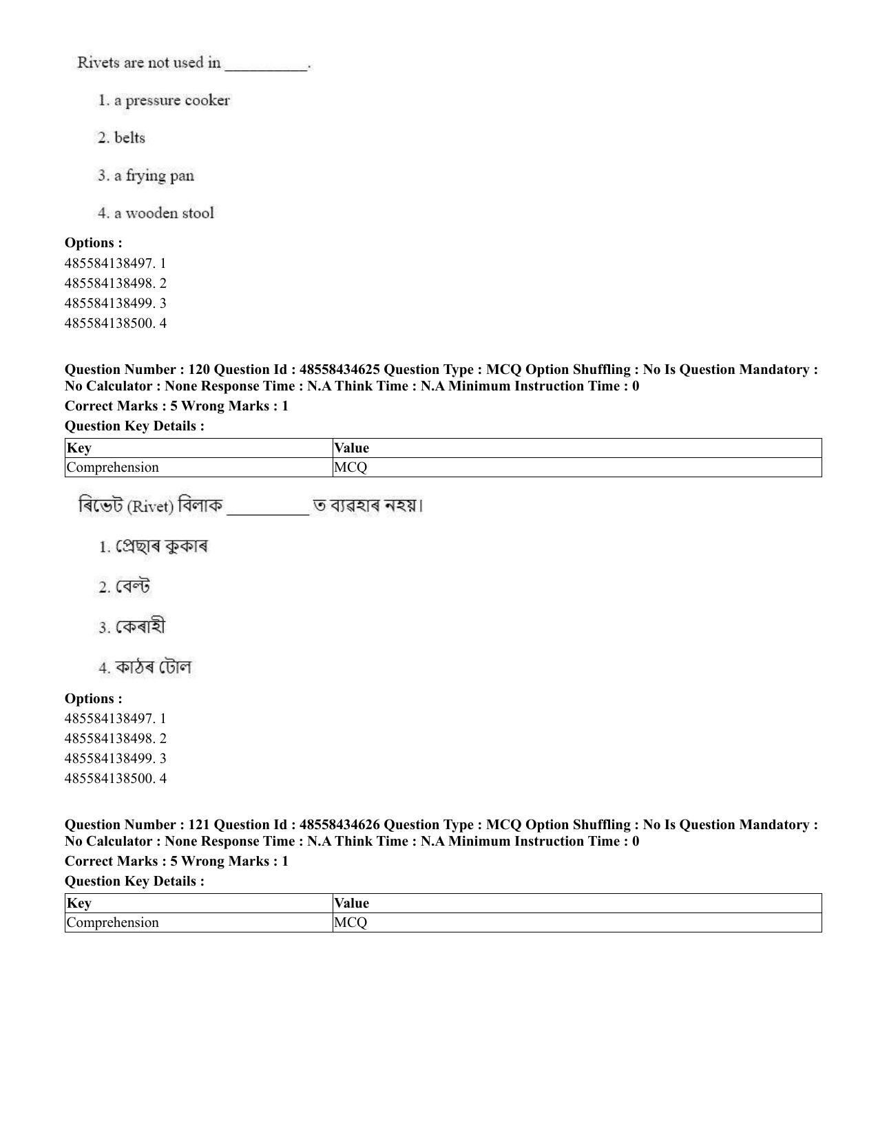 CUET 2023 English Assamese Shift 3 Question Paper - 18 June 2023 - Page 118