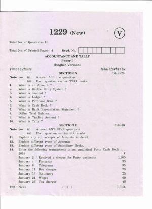 AP Inter 1st Year Accountancy and Tally-I (New) March-2019-Vocational Question Paper