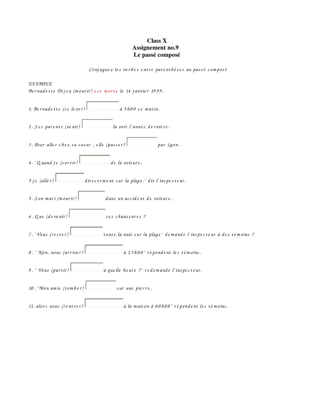 CBSE Worksheets for Class 10 French Assignment 8 - Page 1