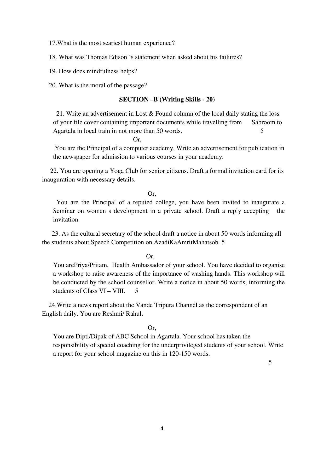 Tripura Board Class 12th English Model Question Paper 2023 - Page 4
