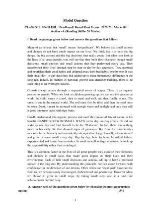 Tripura Board Class 12th English Model Question Paper 2023