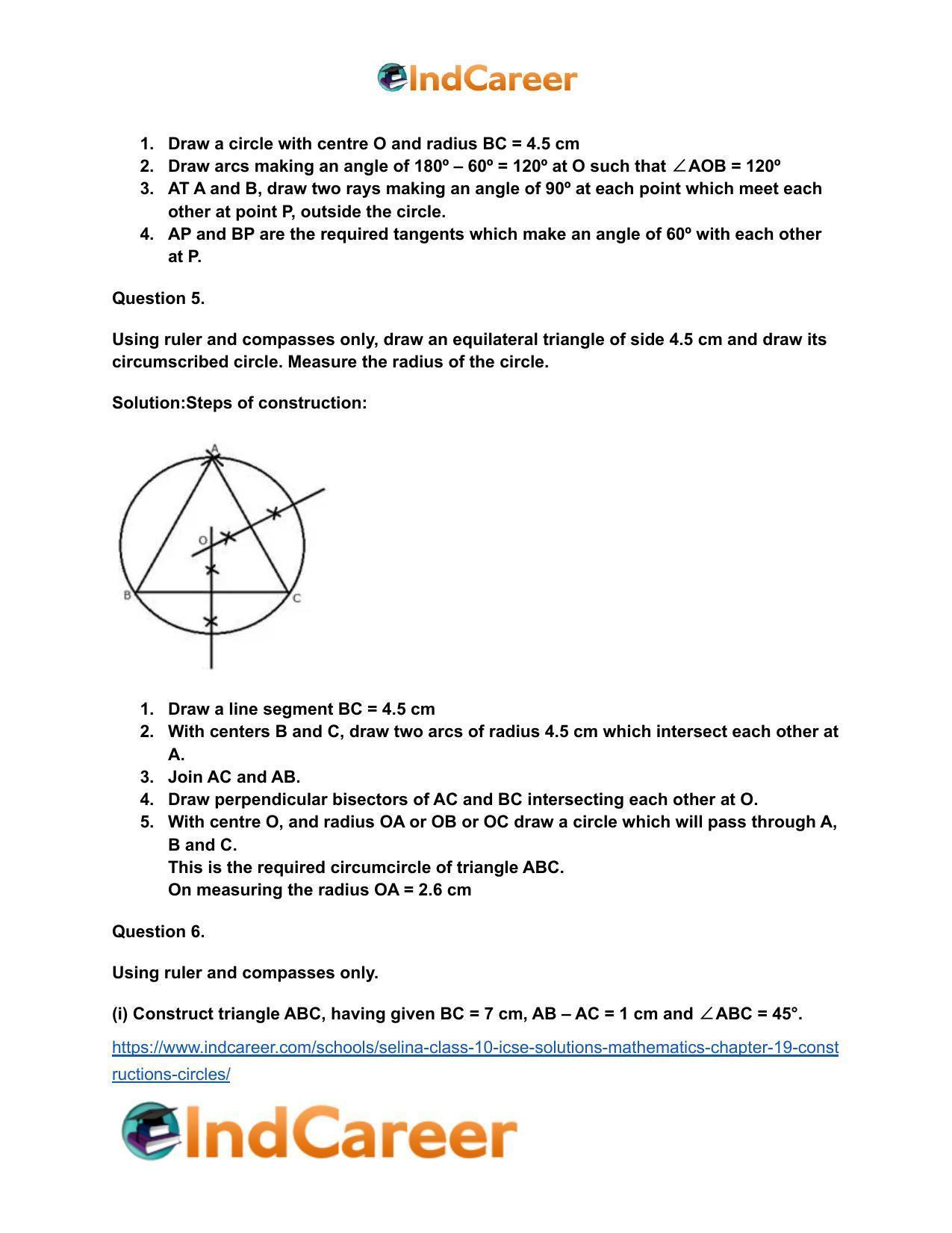 Selina Class 10 ICSE Solutions Mathematics : Chapter 19- Constructions (Circles) - Page 5