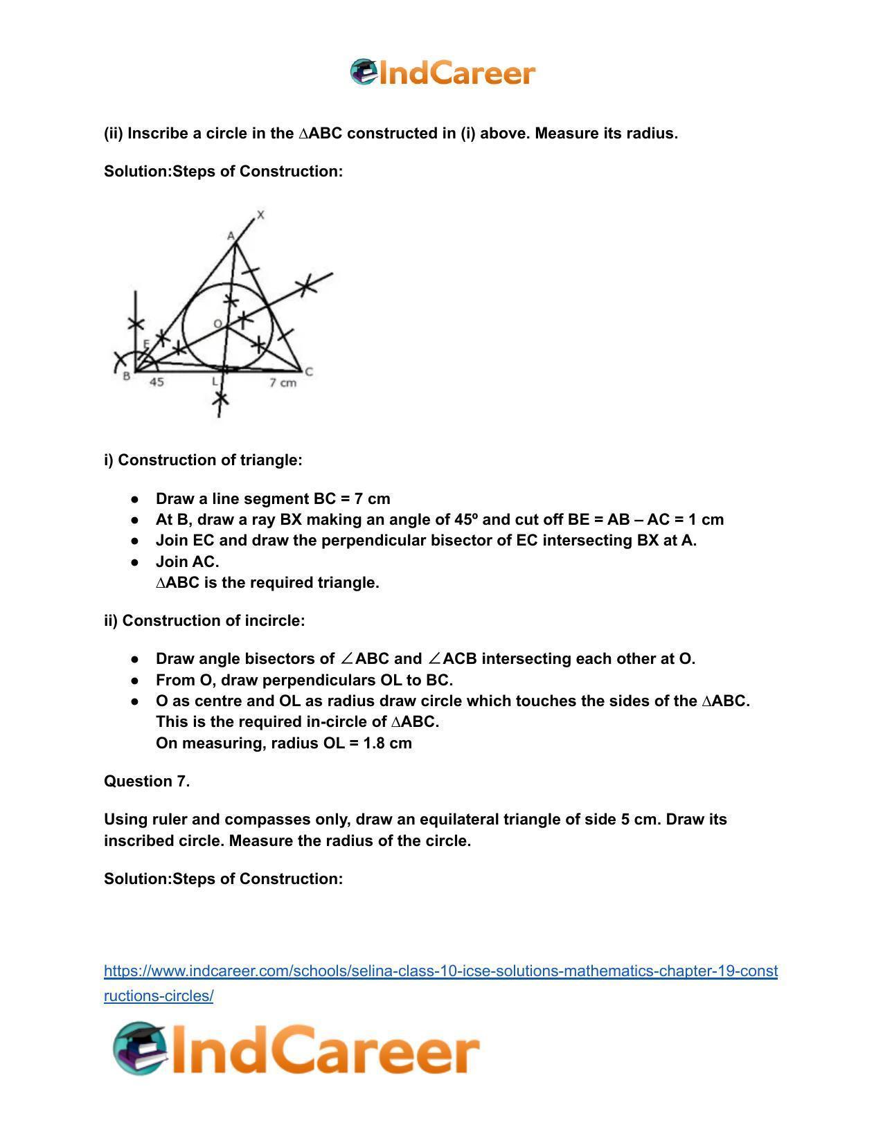 Selina Class 10 ICSE Solutions Mathematics : Chapter 19- Constructions (Circles) - Page 6