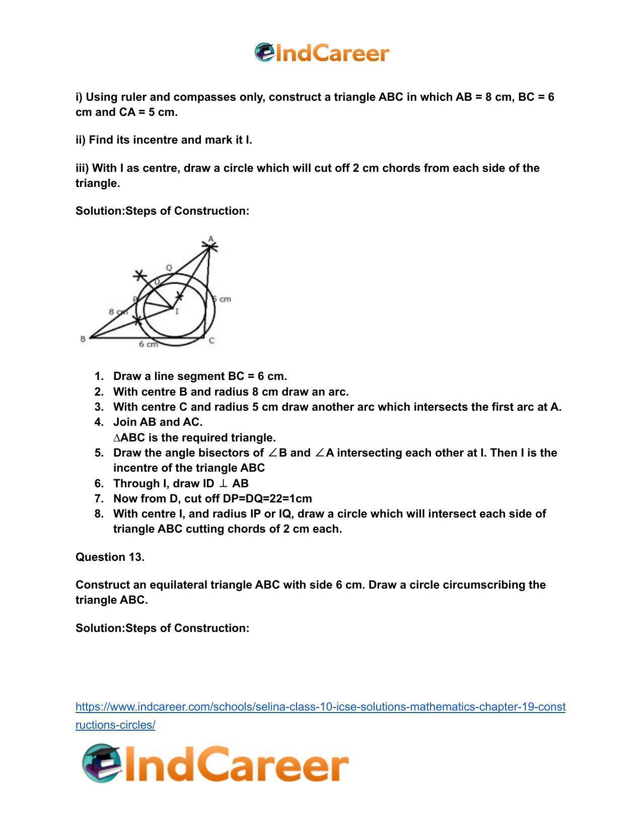 Selina Class 10 ICSE Solutions Mathematics : Chapter 19- Constructions (Circles) - Page 11