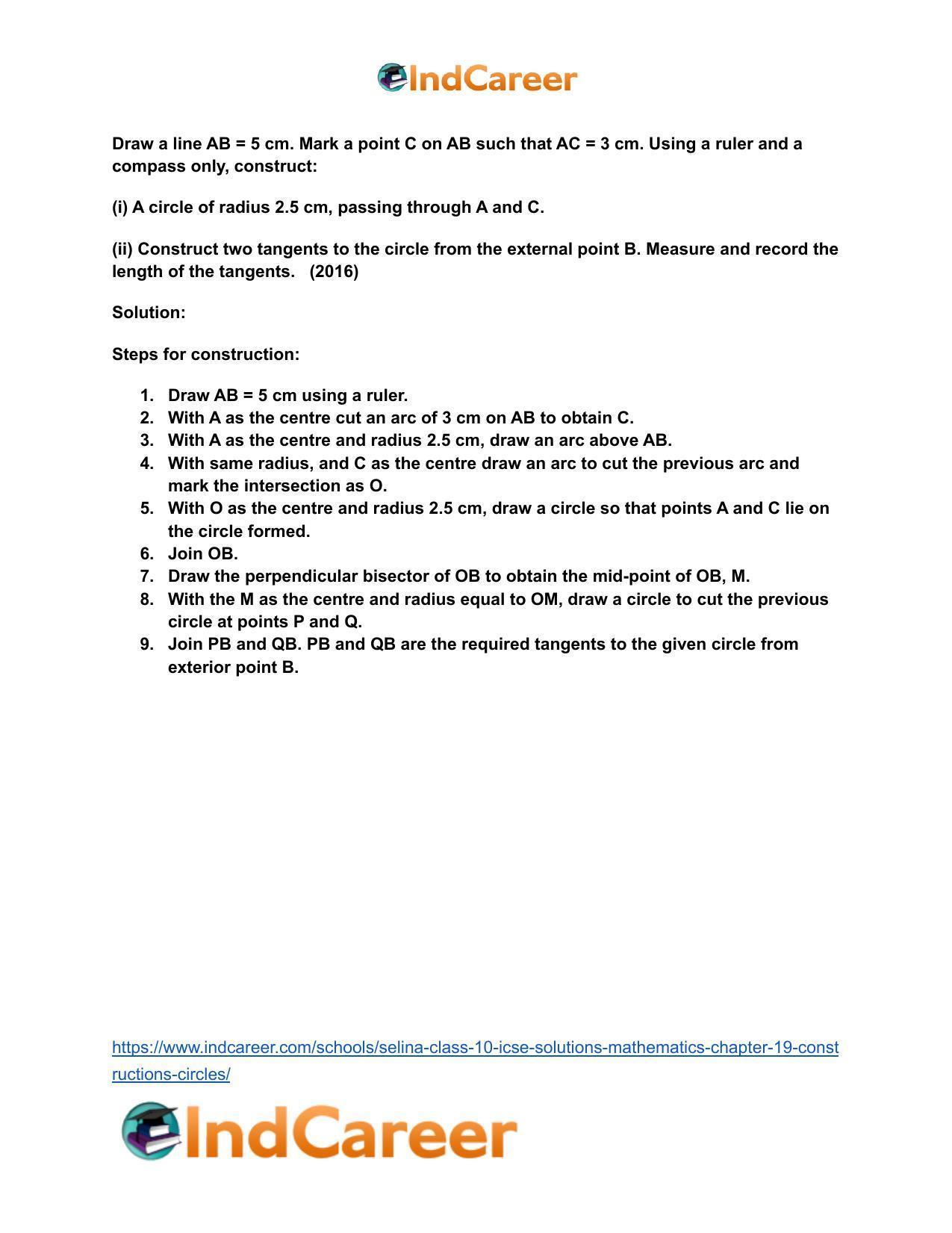 Selina Class 10 ICSE Solutions Mathematics : Chapter 19- Constructions (Circles) - Page 22