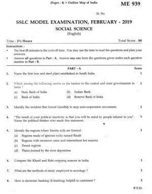 Kerala SSLC 2019 Social Science Question Paper (EM) (Model)