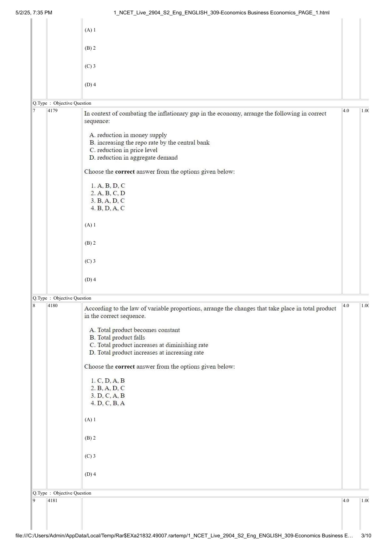 NCET 2025 Question Paper - Economics Business Economics - Page 3