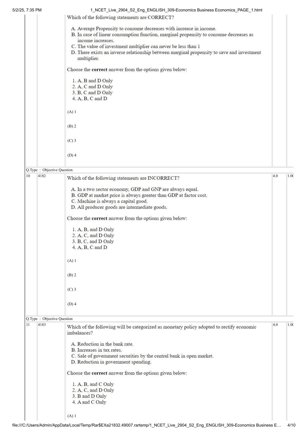 NCET 2025 Question Paper - Economics Business Economics - Page 4
