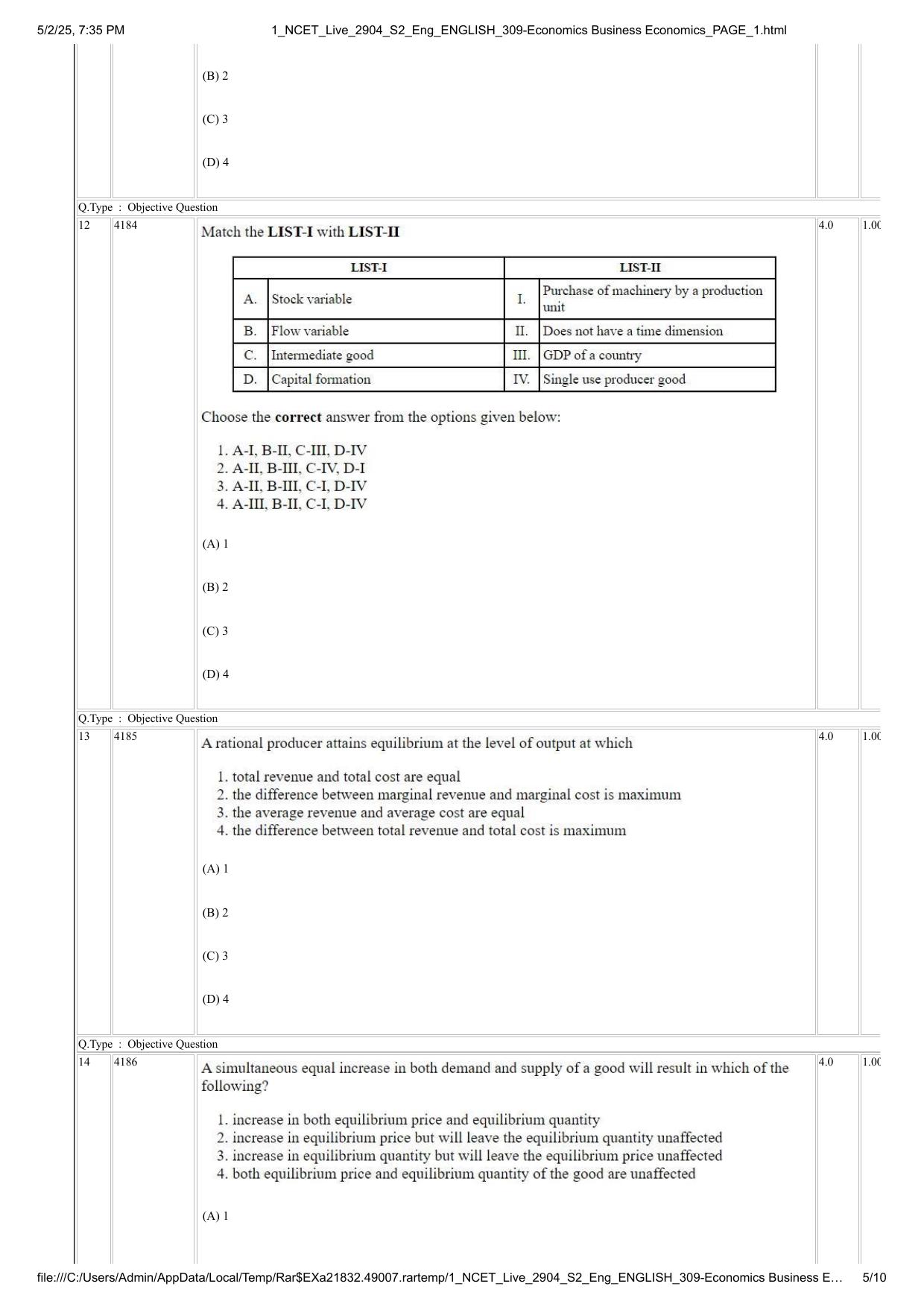 NCET 2025 Question Paper - Economics Business Economics - Page 5