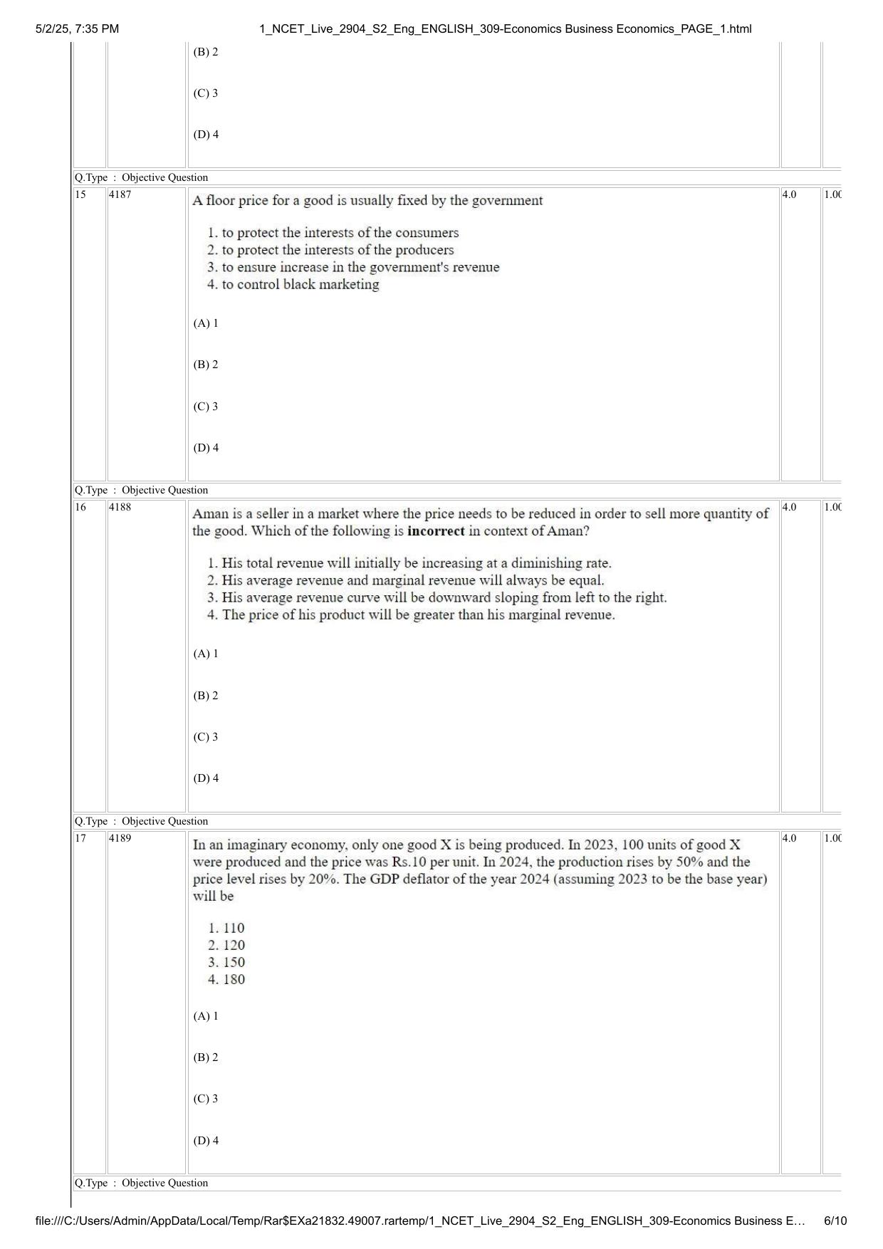 NCET 2025 Question Paper - Economics Business Economics - Page 6