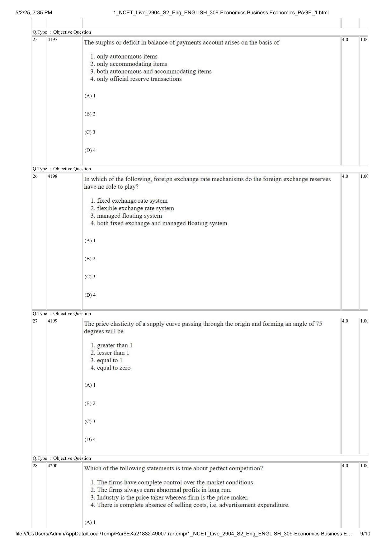 NCET 2025 Question Paper - Economics Business Economics - Page 9