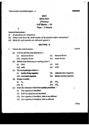 MBSE HSSLC 2021 Science Question Paper