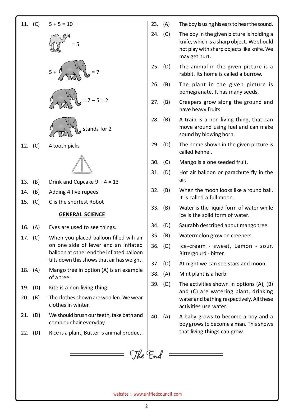 NSTSE 2023 Class 1 Answer Key (Paper Code 484) - Page 2