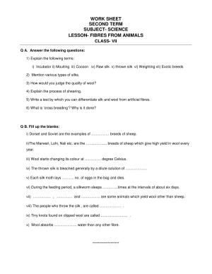 CBSE Worksheets for Class 7 Science Fibres from Animals Assignment