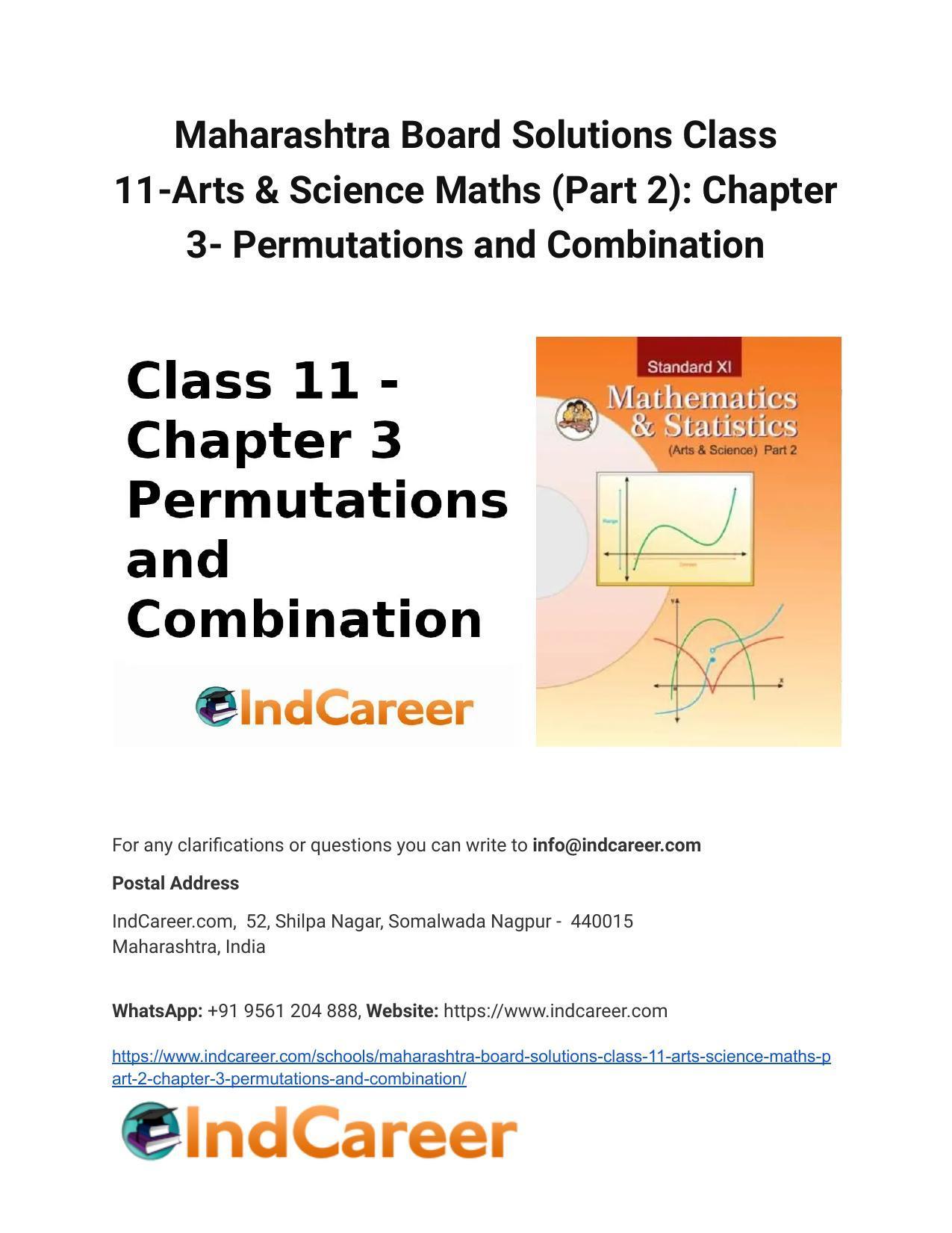 Maharashtra Board Solutions Class 11-Arts & Science Maths (Part 2): Chapter 3- Permutations and Combination - Page 1