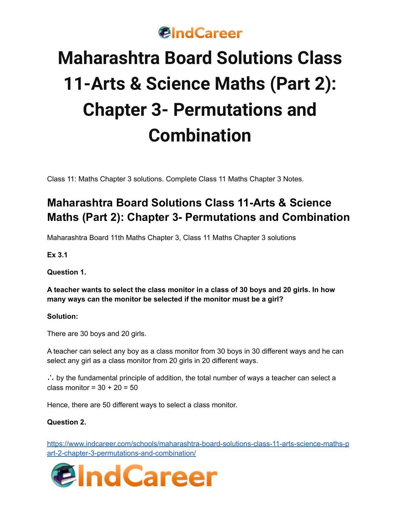 Maharashtra Board Solutions Class 11-Arts & Science Maths (Part 2): Chapter 3- Permutations and Combination - Page 2