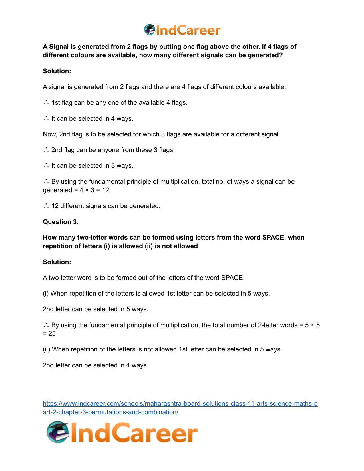 Maharashtra Board Solutions Class 11-Arts & Science Maths (Part 2): Chapter 3- Permutations and Combination - Page 3