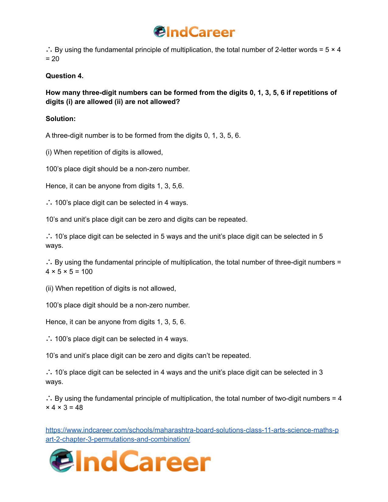 Maharashtra Board Solutions Class 11-Arts & Science Maths (Part 2): Chapter 3- Permutations and Combination - Page 4