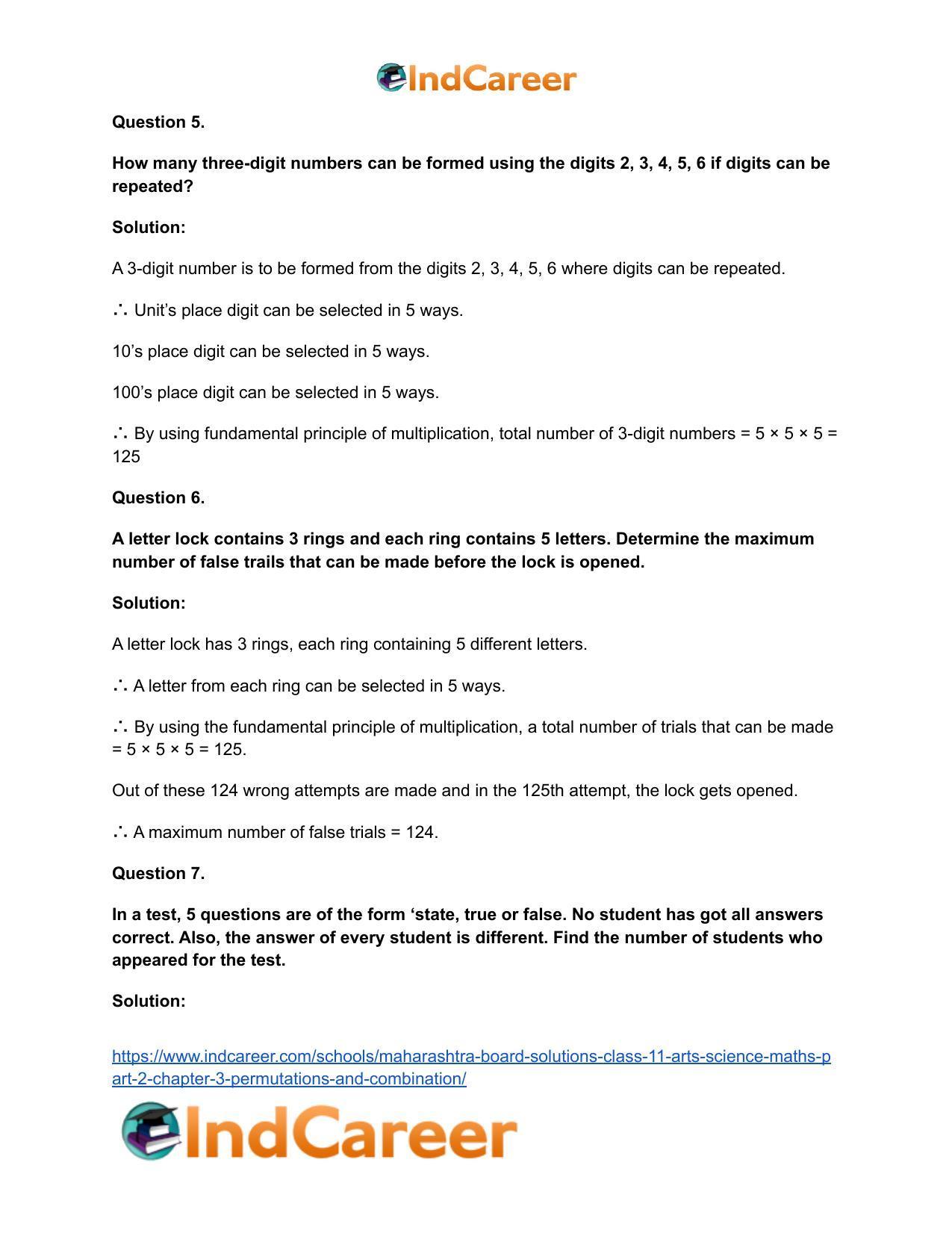 Maharashtra Board Solutions Class 11-Arts & Science Maths (Part 2): Chapter 3- Permutations and Combination - Page 5