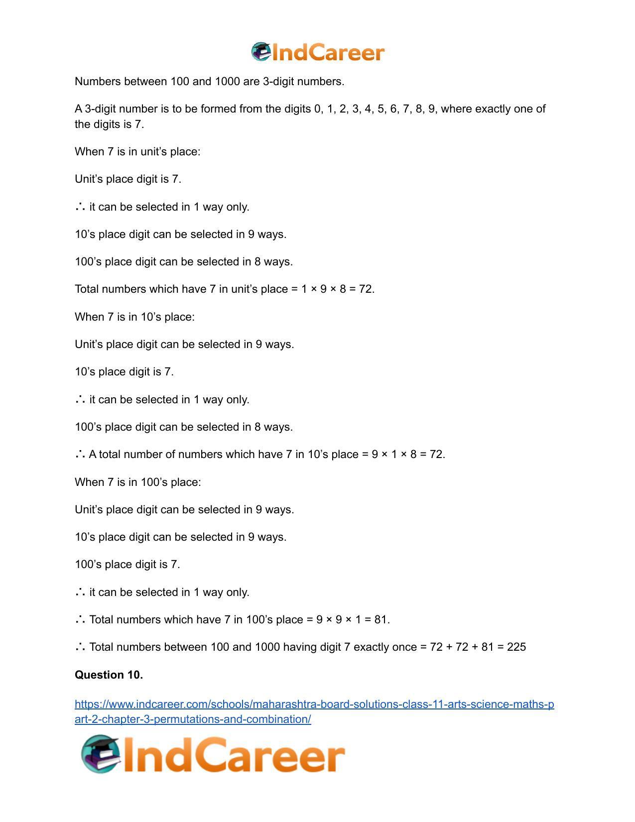 Maharashtra Board Solutions Class 11-Arts & Science Maths (Part 2): Chapter 3- Permutations and Combination - Page 7
