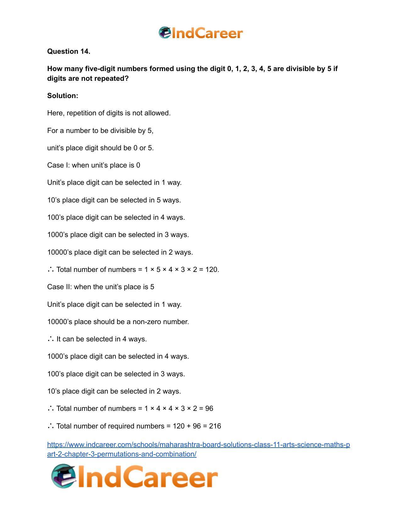 Maharashtra Board Solutions Class 11-Arts & Science Maths (Part 2): Chapter 3- Permutations and Combination - Page 11