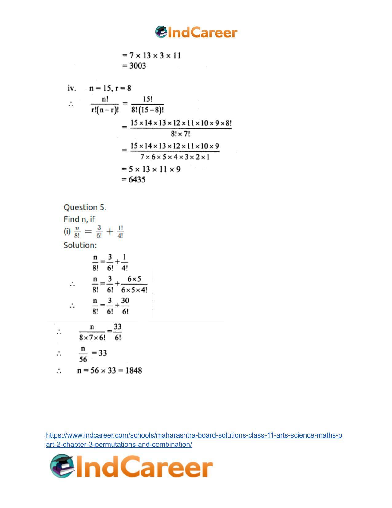 Maharashtra Board Solutions Class 11-Arts & Science Maths (Part 2): Chapter 3- Permutations and Combination - Page 18