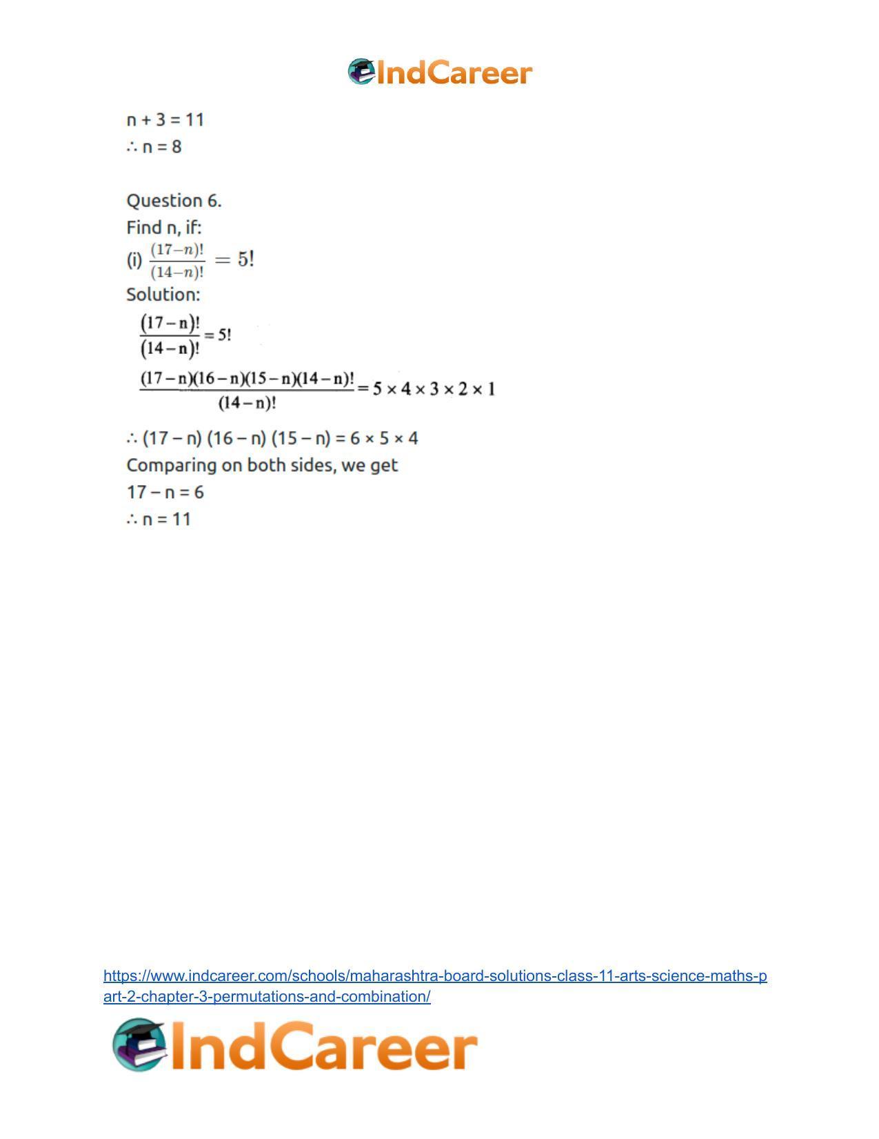 Maharashtra Board Solutions Class 11-Arts & Science Maths (Part 2): Chapter 3- Permutations and Combination - Page 21