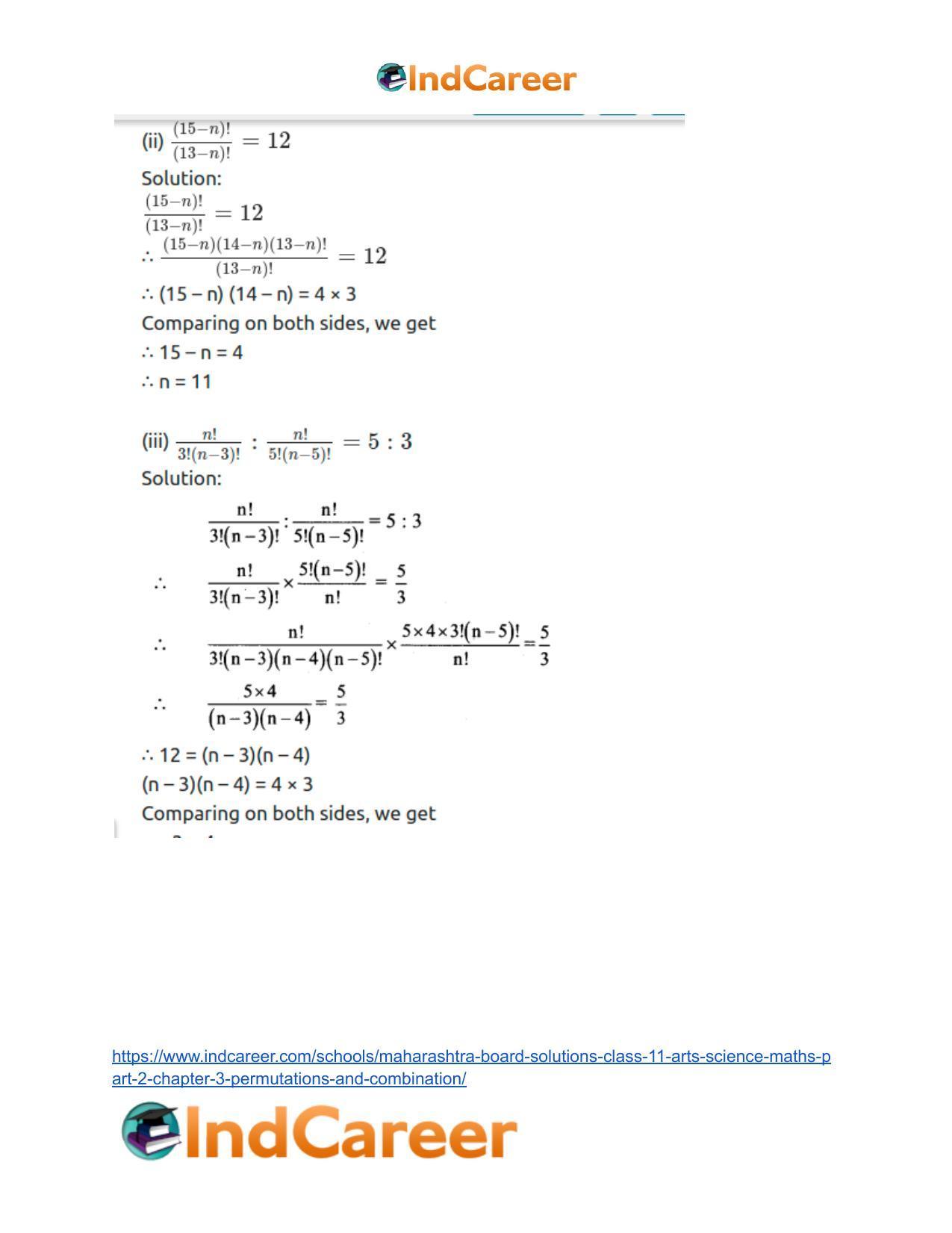 Maharashtra Board Solutions Class 11-Arts & Science Maths (Part 2): Chapter 3- Permutations and Combination - Page 22