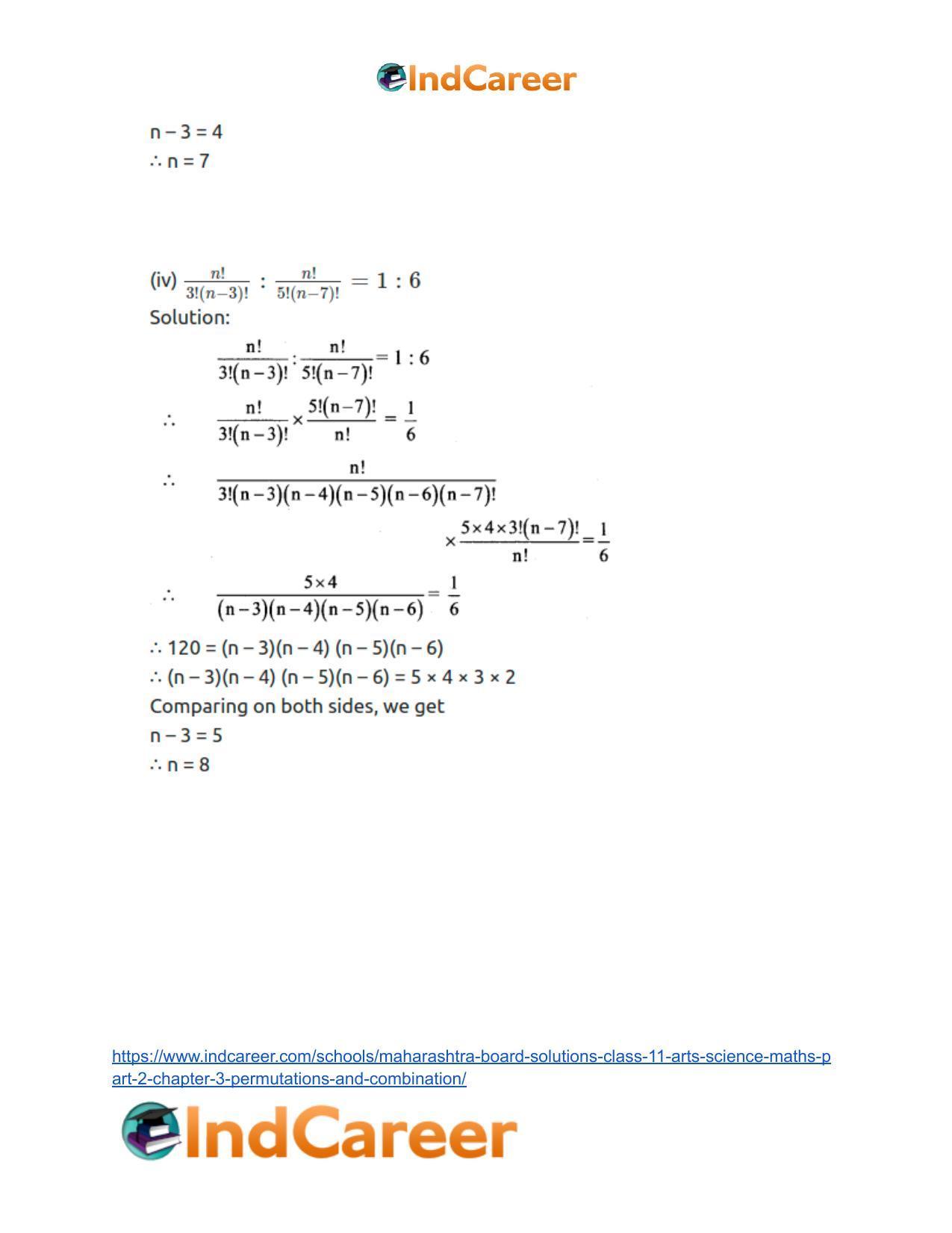 Maharashtra Board Solutions Class 11-Arts & Science Maths (Part 2): Chapter 3- Permutations and Combination - Page 23