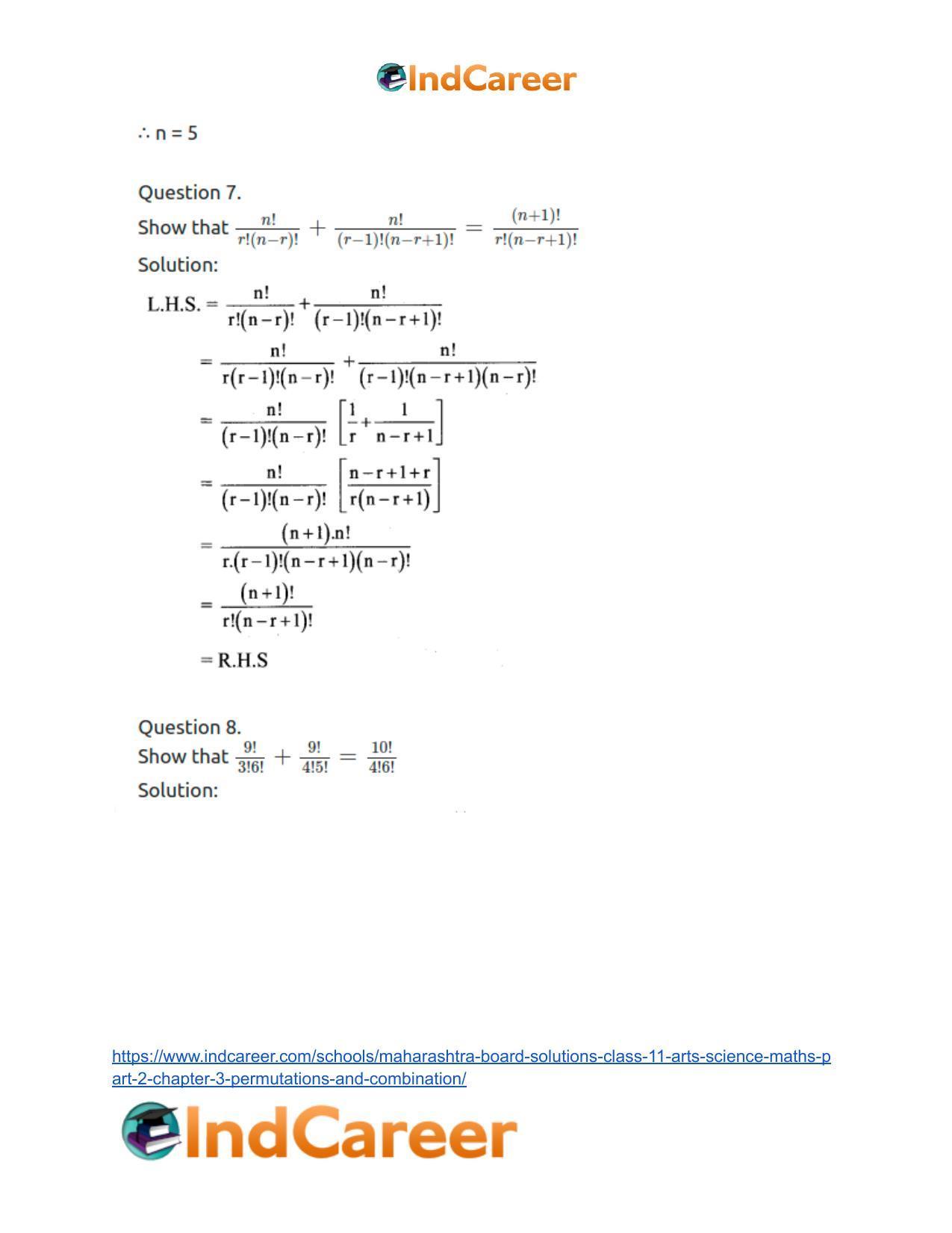 Maharashtra Board Solutions Class 11-Arts & Science Maths (Part 2): Chapter 3- Permutations and Combination - Page 25