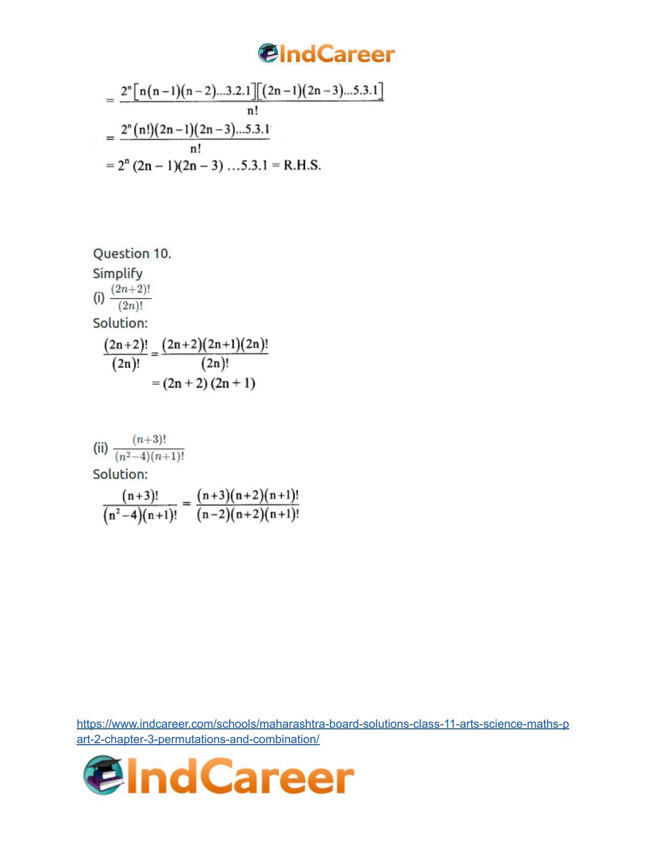 Maharashtra Board Solutions Class 11-Arts & Science Maths (Part 2): Chapter 3- Permutations and Combination - Page 27